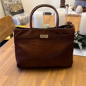 Elegant Brown Crocodile-Embossed Handbag by Christian Villa Miliano